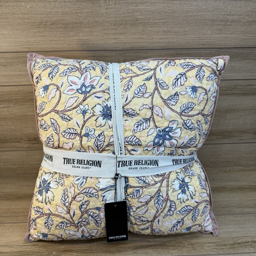 New True Religion Decorative Throw Pillow Set‎ Cotton Down Yellow Floral Boho